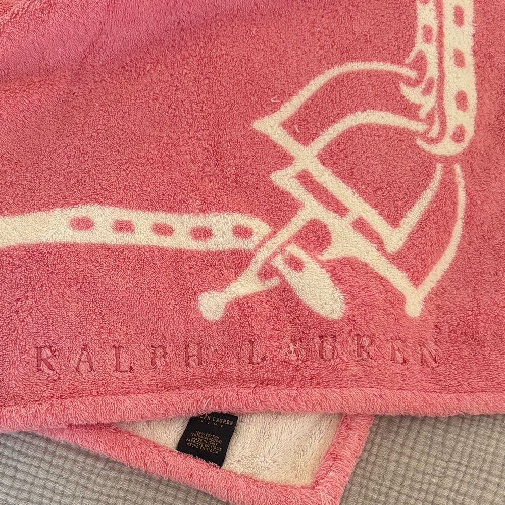RALPH LAUREN BLUE LABEL HOME Pink Pony/Equestrian Pink/White Beach/Pool Towel